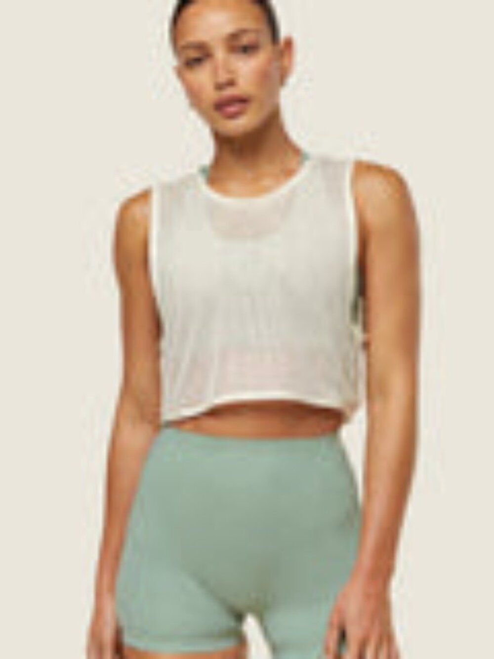Never Worn - Everywear Cropped Mesh Tank - Soft White